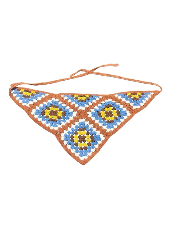 Accessories - Crochet Triangle Bandana Scarf in Blue, Yellow & Brown